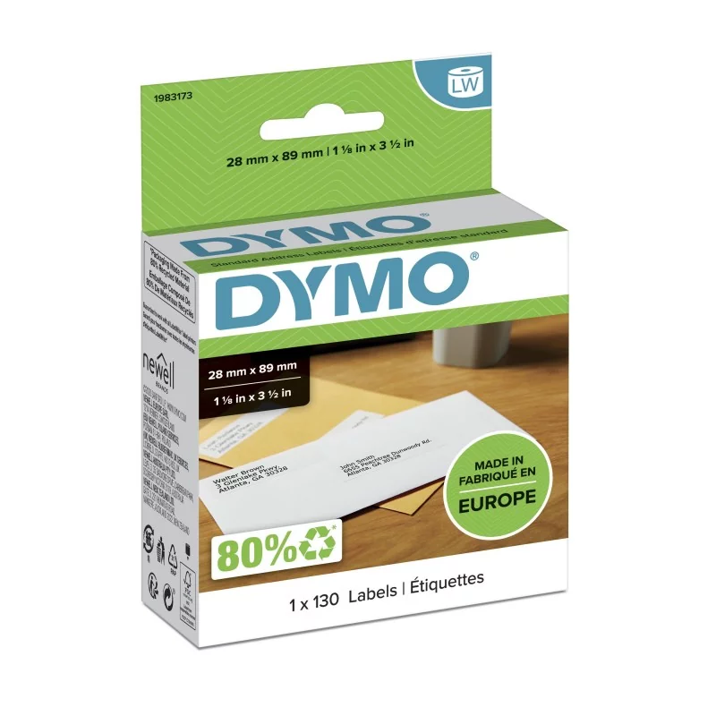 Dymo LW petites étiquettes d'adressage autocollantes authentiques | 28 mm x 89 mm | rouleau de 130 étiquettes faciles à décoller | pour les étiqueteuses LabelWriter, Blanc, Imprimante d'étiquette adhésive, Papier, Permanent, Rectangle, LabelWriter