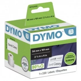 Dymo LW grandes étiquettes autocollantes authentiques pour expéditions et badges nominatifs | 54 mm x 101 mm | rouleau de 220 étiquettes faciles à décoller | pour les étiqueteuses LabelWriter, Blanc, Imprimante d'étiquette adhésive, Papier