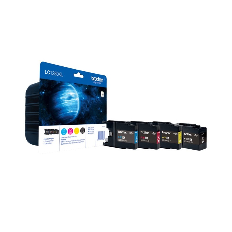 Brother LC1280XLVALBP - Pack de cartouches d'encre originales à haut rendement, Rendement élevé , Noir, Cyan, Magenta, Jaune, 4 pièce, 2400 pages, 1200 pages, Multi pack
