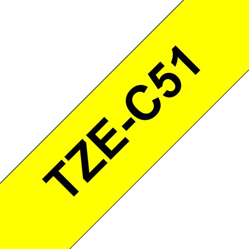 Brother TZE-C51, Noir sur fond jaune fluorescent, TZe, Gris, Transfert thermique, Chine, 5 année