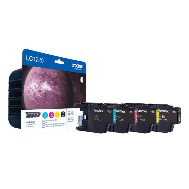 Brother LC1220VALBP - Pack de cartouches d'encre originales, Noir, Cyan, Magenta, Jaune, 4 pièce, 300 pages, 300 pages, Multi pack