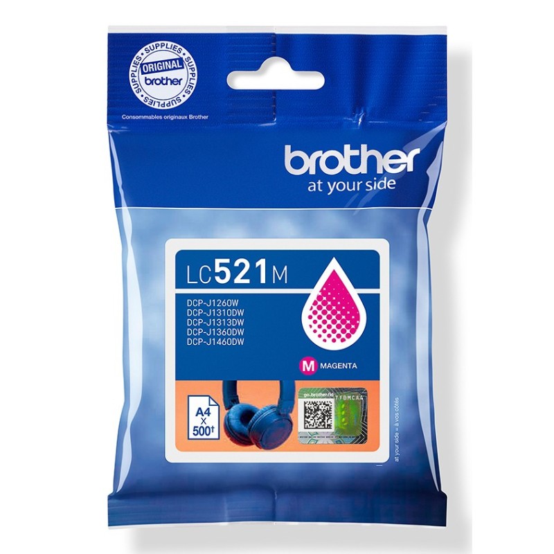 Brother LC521M Cartouche d'encre authentique - Magenta, Magenta, 1 pièce, 500 pages, Paquet unique