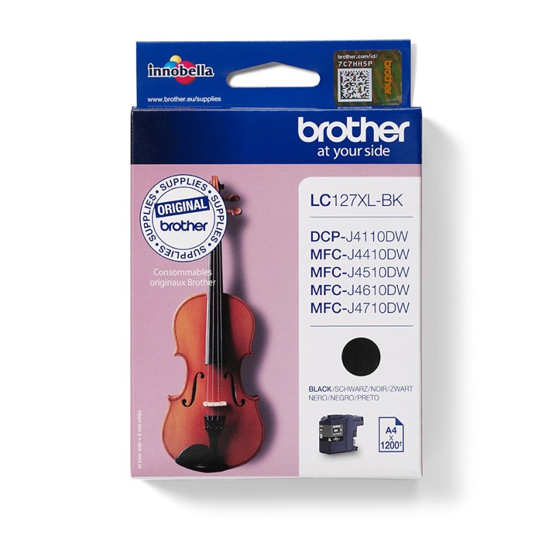 Brother LC127XLBK - Cartouche d'encre originale à haut rendement – Noir, Rendement extra élevé, Noir, Encre à pigments, 1 pièce, 1200 pages, Paquet unique