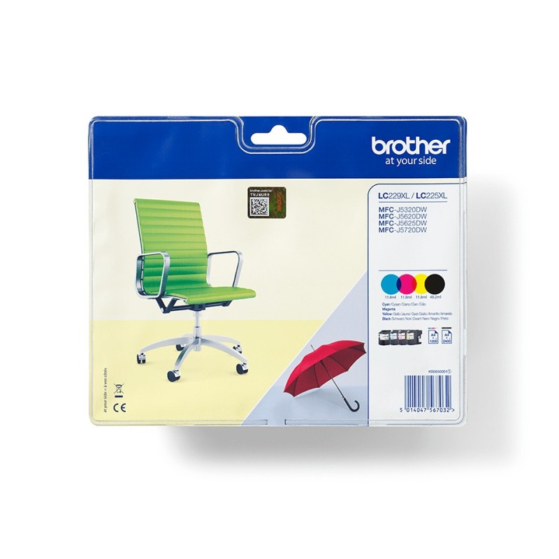 HP Brother LC-229XLVALBP, Noir, Cyan, Magenta, Jaune, 4 pièce, 2400 pages, 1200 pages, Multi pack