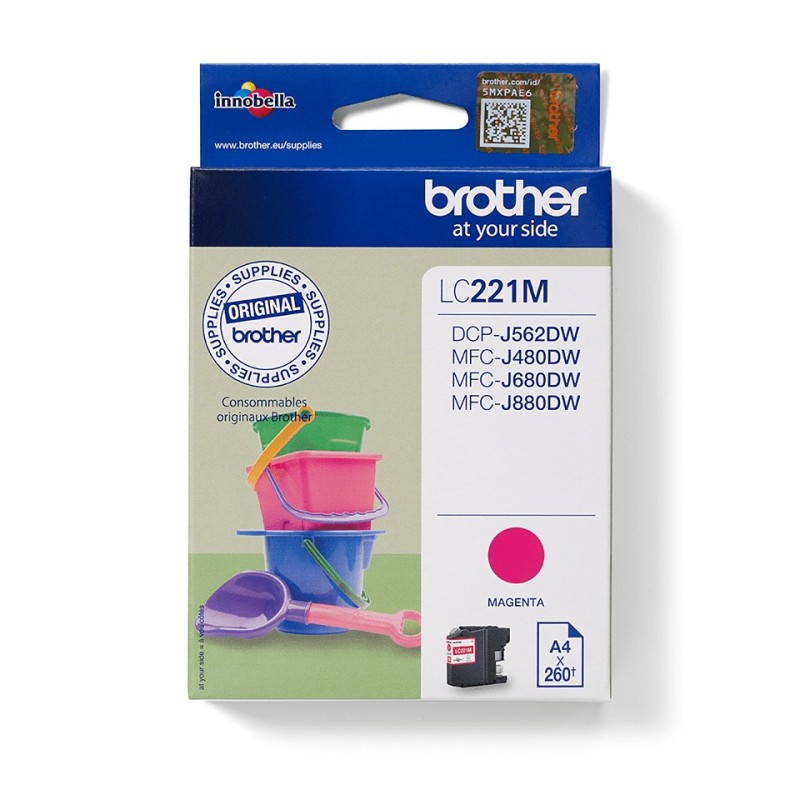 Brother LC221M, Magenta, Encre à pigments, 1 pièce, 260 pages, Paquet unique