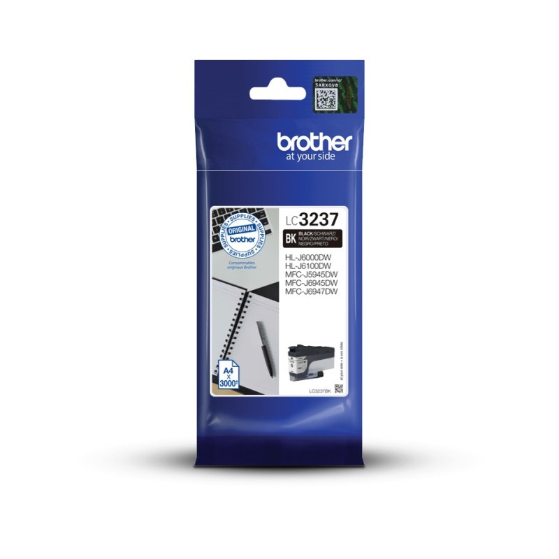 Brother LC3237BK - Cartouche d'encre originale – Noir, Rendement standard, Noir, Encre à pigments, 1 pièce, 1500 pages, Paquet unique