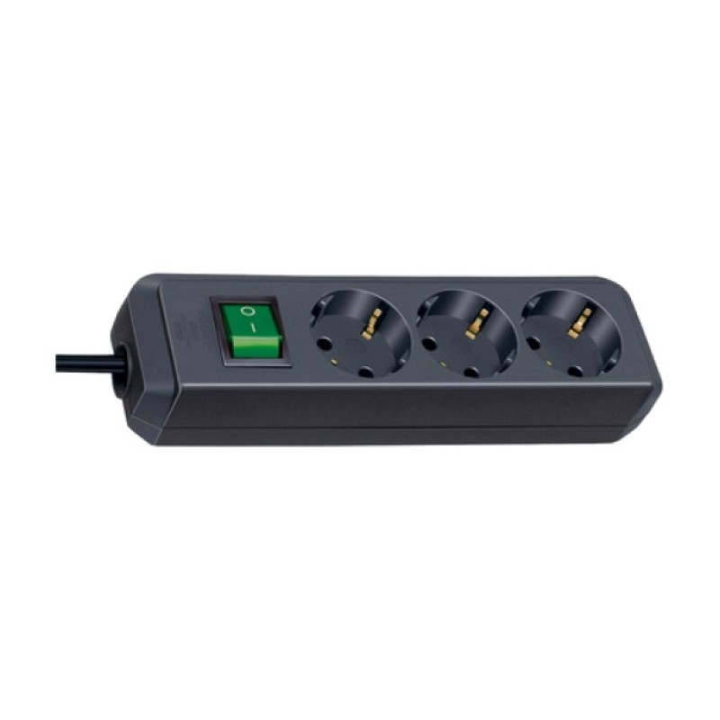 Brennenstuhl Eco-Line with switch and 1,5 mm² Ø cable, 5 m, Noir, 3 sortie CA, Noir, 280 mm, 90 mm