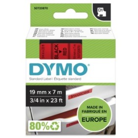 Dymo D1 étiquettes autocollantes authentiques de hautes performances en polyester | 19mm x 7m | impression en noir sur fond rouge | pour étiqueteuses LabelManager, Noir sur rouge, Polyester, Belgique, -18 - 90 C, DYMO, LabelManager, LabelWriter 450 DUO