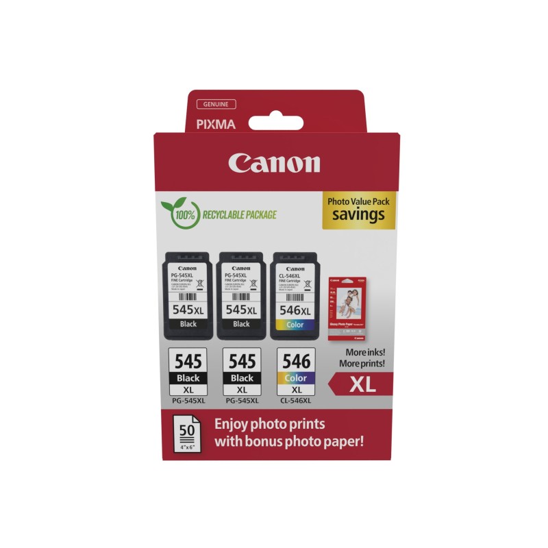Canon 8286B015, Rendement élevé , Noir, Cyan, Magenta, Jaune, 15 ml, 13 ml, 3 pièce, Pack de valeur de photo