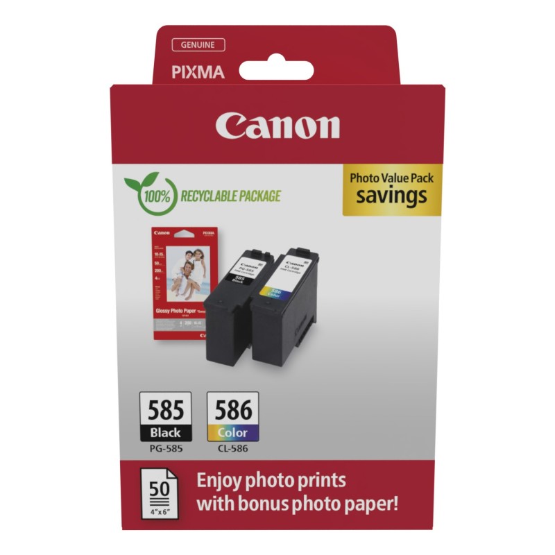Canon PG-585CL-586 PVP, Noir, Cyan, Magenta, Jaune, 2 pièce, Pack de valeur de photo