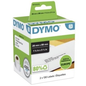 Dymo LabelWriter Étiquettes authentiques d'adresse autocollantes | 28mm x 89mm | noir sur blanc | rouleau de 130 | pour les étiqueteuses LabelWriter, Blanc, Imprimante d'étiquette adhésive, Papier, Permanent, Rectangle, LabelWriter