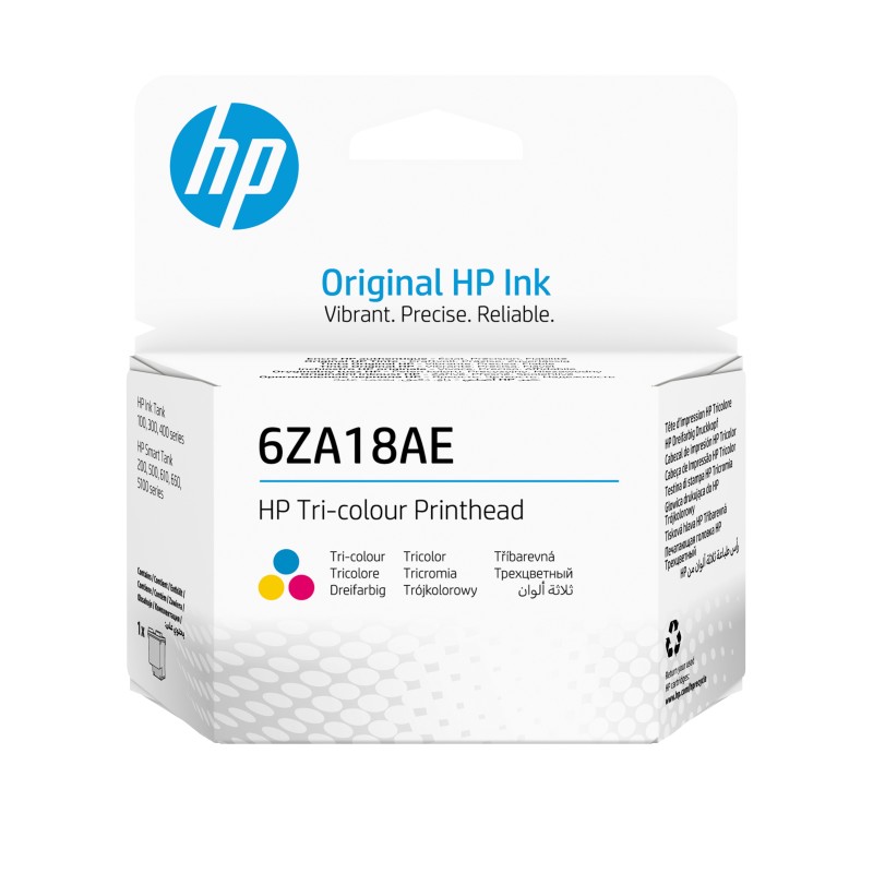 HP Tête d’impression 3 couleurs 6ZA18AE GT, Les têtes d'impression HP GT fonctionnent avec : HP Smart Tank 455, 457, 5002, 5100, 555, 559,..., A jet d'encre thermique, Cyan, Magenta, Jaune, Malaisie, 113 mm, 37 mm