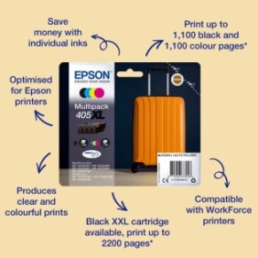 Epson Singlepack Black 405 DURABrite Ultra Ink, Rendement standard, Noir, Encre à sublimation thermique, 7,6 ml, 7,6 ml, 1 pièce