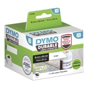 Dymo LW Étiquettes industrielles résistantes | authentique | plastique blanc | 19 x 64 mm | 2 rouleaux de 450 lot de 900 | pour étiqueteuses LabelWriter 450550 et 4XL5XL, Blanc, Imprimante d'étiquette adhésive, Polypropylène , 1,9 cm, 6,4 cm, 300 g