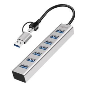 LogiLink UA0441, USB 3.2 Gen 1 3.1 Gen 1 Type-A + Type-C, USB 3.2 Gen 1 3.1 Gen 1 Type-A, 5000 Mbits, Gris, Aluminium, 0,15 m