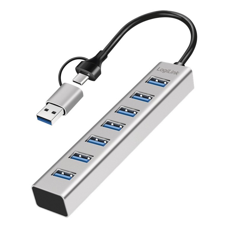 LogiLink UA0441, USB 3.2 Gen 1 3.1 Gen 1 Type-A + Type-C, USB 3.2 Gen 1 3.1 Gen 1 Type-A, 5000 Mbits, Gris, Aluminium, 0,15 m