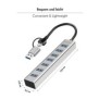 LogiLink UA0441, USB 3.2 Gen 1 3.1 Gen 1 Type-A + Type-C, USB 3.2 Gen 1 3.1 Gen 1 Type-A, 5000 Mbits, Gris, Aluminium, 0,15 m