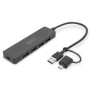 DIGITUS Hub USB 3.0, 4 ports, Slim Line, USB 3.2 Gen 1 3.1 Gen 1 Type-A + Type-C, USB 3.2 Gen 1 3.1 Gen 1 Type-A, 12000 Mbits, Noir, 0,2 m, Chine