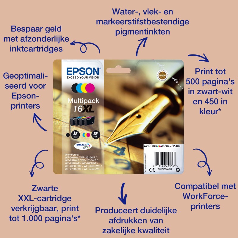 Epson Pen and crossword Singlepack Yellow 16 DURABrite Ultra Ink, Rendement standard, Jaune, Encre à pigments, 3,1 ml, 1 pièce, 165 pages