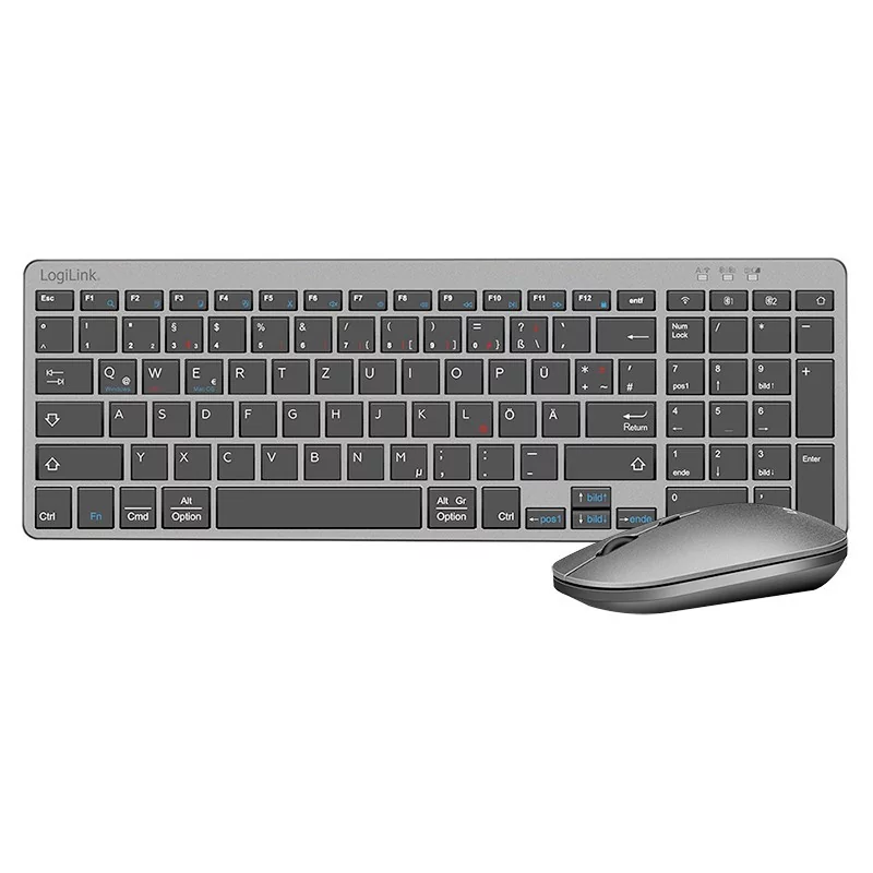 LogiLink ID0215, Sans fil, Bluetooth, QWERTZ, Anthracite, Gris, Souris incluse