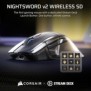 Corsair NIGHTSWORD v2, Droitier, Optique, RF Wireless + Bluetooth + USB Type-C, 33000 DPI, Noir