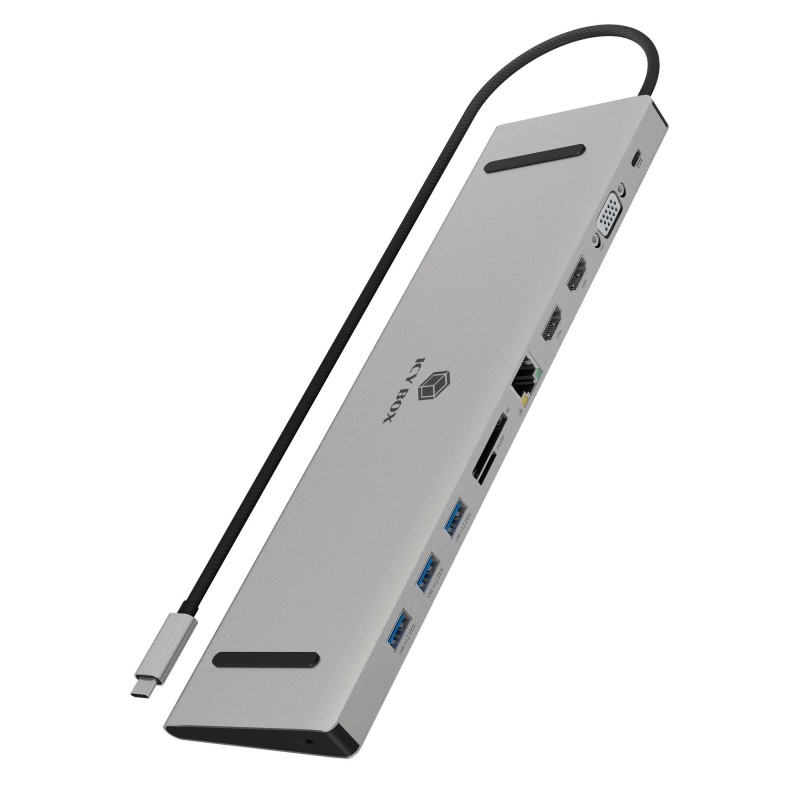 ICY BOX IB-DK2106a-CPD, Avec fil, USB 3.2 Gen 1 3.1 Gen 1 Type-C, 100 W, 3,5 mm, 10,100,1000 Mbits, Anthracite, Noir