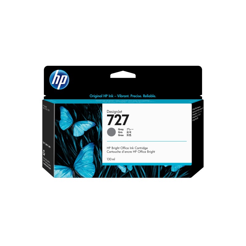 HP 727 cartouche d'encre DesignJet grise, 130 ml, Gammes d'imprimantes HP DesignJet T920, gamme d'imprimantes HP DesignJet T1500, gamme..., A jet d'encre thermique, Gris, B3P24A, Professionnel, Singapour