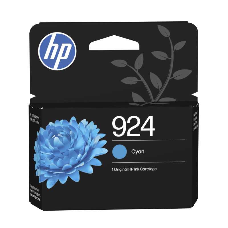 HP 924 Cartouche Encre Authentique Cyan, Rendement standard, Cyan, 1 pièce, 400 pages, Paquet unique