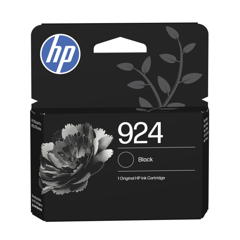 HP 924 Cartouche Encre Authentique Noir, Rendement standard, Noir, 1 pièce, 500 pages, 400 pages, Paquet unique