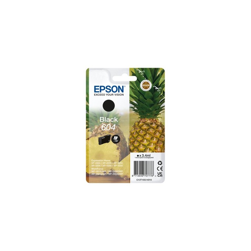 Epson 604, Rendement standard, Noir, 3,4 ml, 1 pièce, 150 pages, Paquet unique