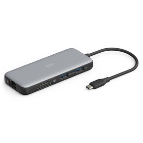 DIGITUS Station d'accueil USB-C, 8 ports, Avec fil, USB 3.2 Gen 2 3.1 Gen 2 Type-C, 100 W, 1.42.2, 10,100,1000 Mbits, Noir, Gris