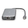 DIGITUS Station d'accueil USB-C, 8 ports, Avec fil, USB 3.2 Gen 2 3.1 Gen 2 Type-C, 100 W, 1.42.2, 10,100,1000 Mbits, Noir, Gris