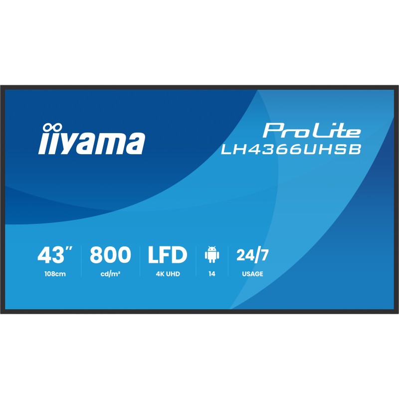 Iiyama LH4366UHSB-B1AG, Écran plat de signalisation numérique, 109,2 cm 43", LCD, 3840 x 2160 pixels, Wifi, 247
