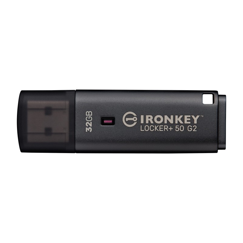 Kingston IronKey 32 Go Locker Plus 50 G2, FIPS 197, AES-256, 32 Go, USB Type-A, 3.2 Gen 1 3.1 Gen 1, 145 Mos, Casquette, Noir