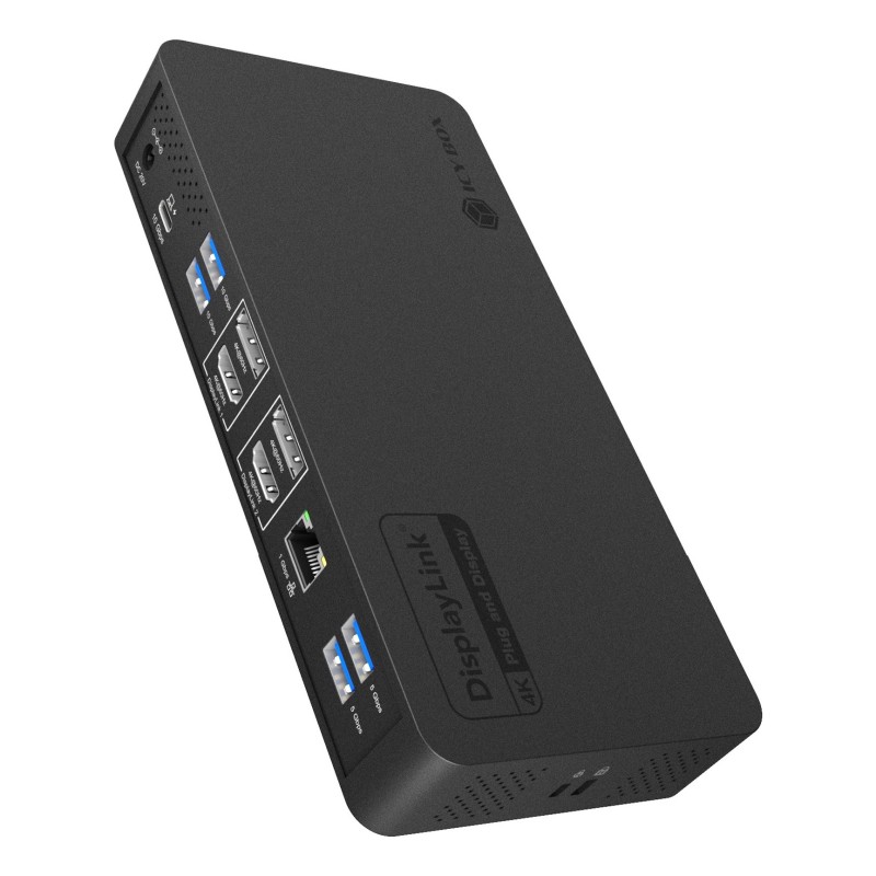 ICY BOX IB-DK2255AC, Avec fil, USB 3.2 Gen 2 3.1 Gen 2 Type-C, 96 W, 3,5 mm, 10,100,1000 Mbits, Noir