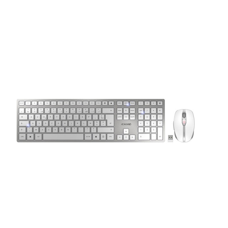 Cherry DW 9100 SLIM, Sans fil, RF sans fil + Bluetooth, AZERTY, Argent, Souris incluse