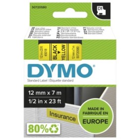 Dymo D1 étiquettes autocollantes authentiques | impression en noir sur fond jaune | 12 mm x 7 m | pour étiqueteuses LabelManager, Noir sur jaune, D1, Polyester, Belgique, -18 - 90 C, DYMO