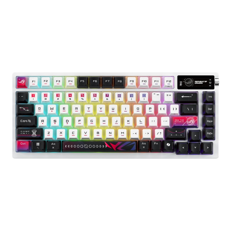 ASUS ROG Azoth X, 75%, Avec fil &sans fil, USB + RF Wireless + Bluetooth, Clavier mécanique, LED RGB, Noir, Blanc