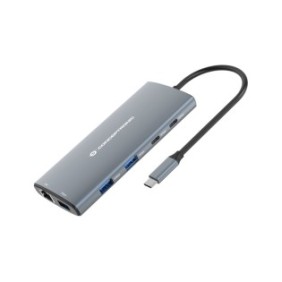 Conceptronic DONN06G, Avec fil, USB 3.2 Gen 1 3.1 Gen 1 Type-C, 100 W, 10,100,1000 Mbits, Gris, MicroSD , MicroSDHC, MicroSDXC, SD, SDHC, SDXC