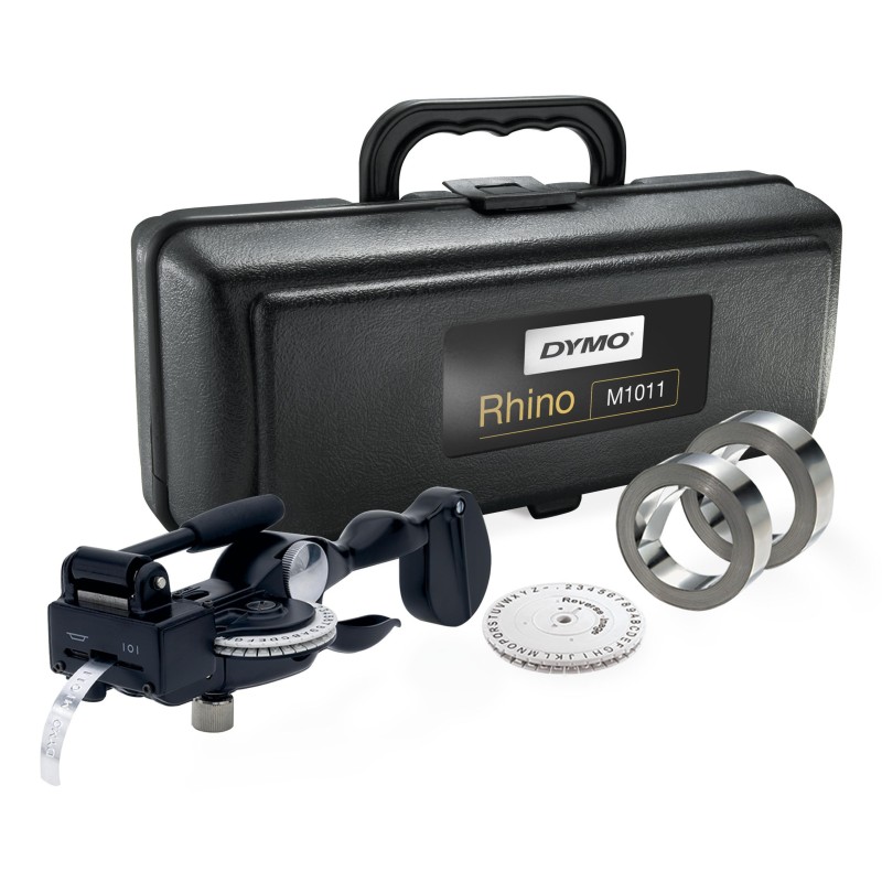 Dymo RHINO M1011 Étiquetage industriel avec étiquettes en aluminium et en acier inoxydable | mallette de transport durable | idéal pour le bricolage et la construction, Thermique directe, Noir