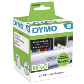 Dymo LW grandes étiquettes d'adresse autocollantes authentiques | 36 mm x 89 mm | impression en noir sur fond blanc | 2 rouleaux de 260 étiquettes 520 étiquettes | pour les étiqueteuses LabelWriter, Blanc, Imprimante d'étiquette adhésive, Papier