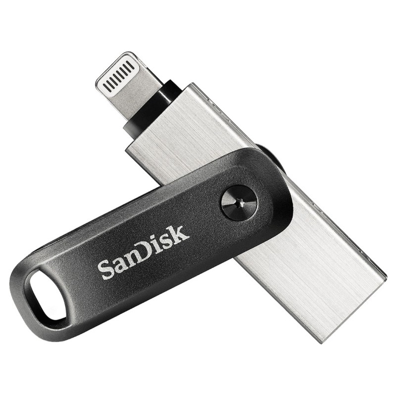 SanDisk iXpand, 64 Go, USB Type-A Lightning, 3.2 Gen 2 3.1 Gen 2, Pivotant, Noir, Argent