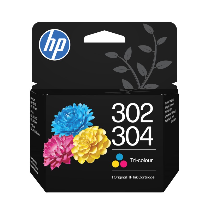HP 302304 Cartouche d’encre trois couleurs authentique, Rendement standard, Cyan, Magenta, Jaune, 1 pièce, 100 pages, Paquet unique