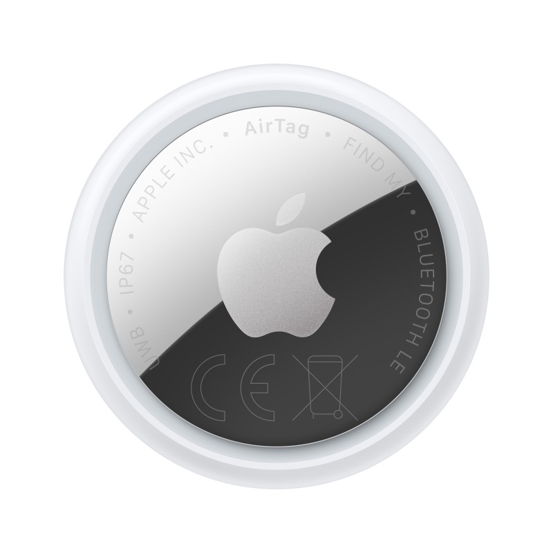 Apple AirTag, Personnel, Recherche, Argent, Blanc, Résistant à la poussière, Résistant à l’eau, Anti-éclaboussures, Plastique recyclé, CR2032