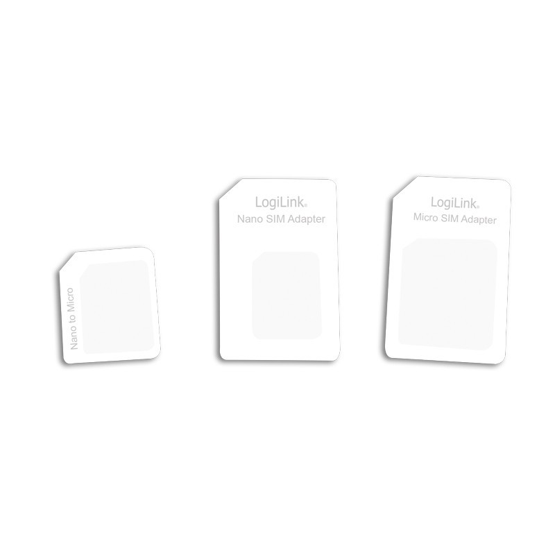 LogiLink AA0047, Adaptateur carte sim, Micro-SIM, Nano-SIM, SIM taille normale, Micro-SIM, 3 pièce, Blanc, 73 mm