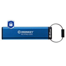 Kingston IronKey Keypad 200 de 64 Go, FIPS 140-3 niveau 3 en attente, chiffrement AES-256, 64 Go, USB Type-A, 3.2 Gen 1 3.1 Gen 1, 145 Mos, Gaine, Bleu