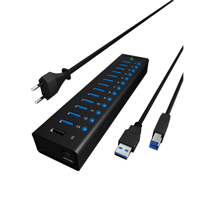 ICY BOX IB-AC6113, USB 3.2 Gen 1 3.1 Gen 1 Type-B, USB 3.2 Gen 1 3.1 Gen 1 Type-A, 5000 Mbits, Noir, Aluminium, Chine