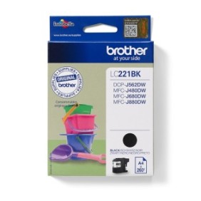 Brother LC221BK, Noir, Encre à pigments, 1 pièce, 260 pages, Paquet unique