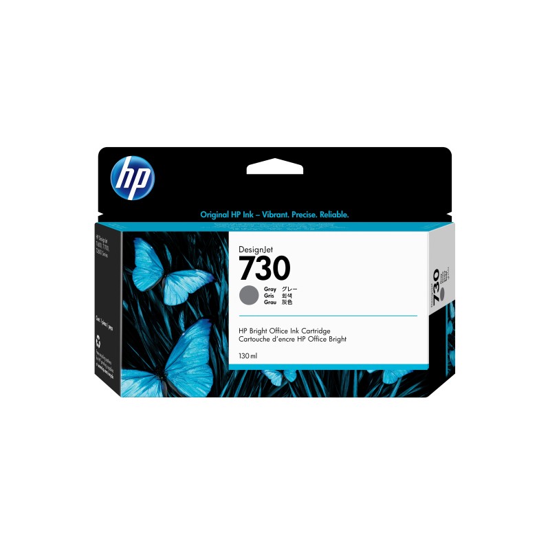 HP Cartouche d’encre 730 DesignJet gris, 130 ml, Imprimante HP DesignJet série T1700, A jet d'encre thermique, Professionnel, Singapour, 202 mm, 129 mm