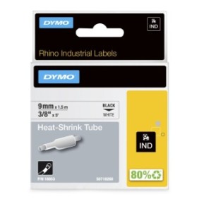 Dymo Rhino gaines thermorétractables industrielles | 9 mm x 1,5 m | Impression en noir sur fond blanc | pour étiqueteuses Rhino, D1, Belgique, 1,5 m, 1 pièce, 34 mm, 85 mm